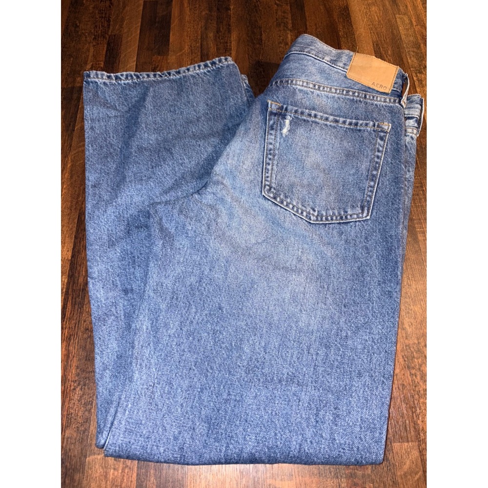 Aeropostale Low Rise Skater Jeans Womens 4R Med Wash Distressed Ripped Wide Leg